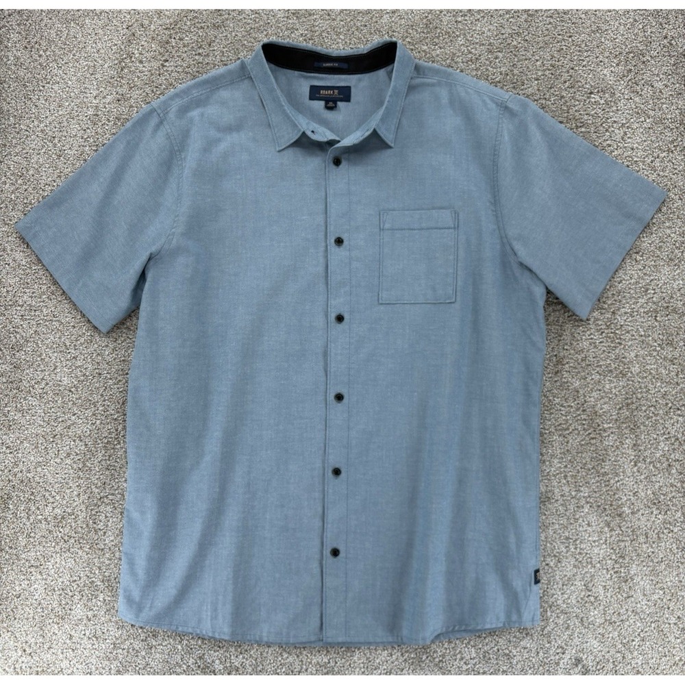 Roark Shirt Mens XL Blue Well Worn Mid Weight Classic Fit Short Sleeve Button Up